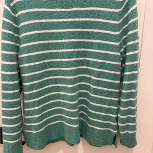 J. Crew Teal and White Striped Crew Neck Sweater